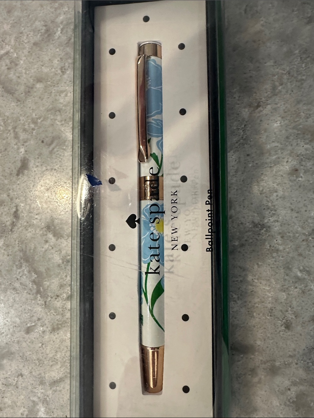 kate spade White, Light Blue & Green Floral Ballpoint Pen with Gold Accents